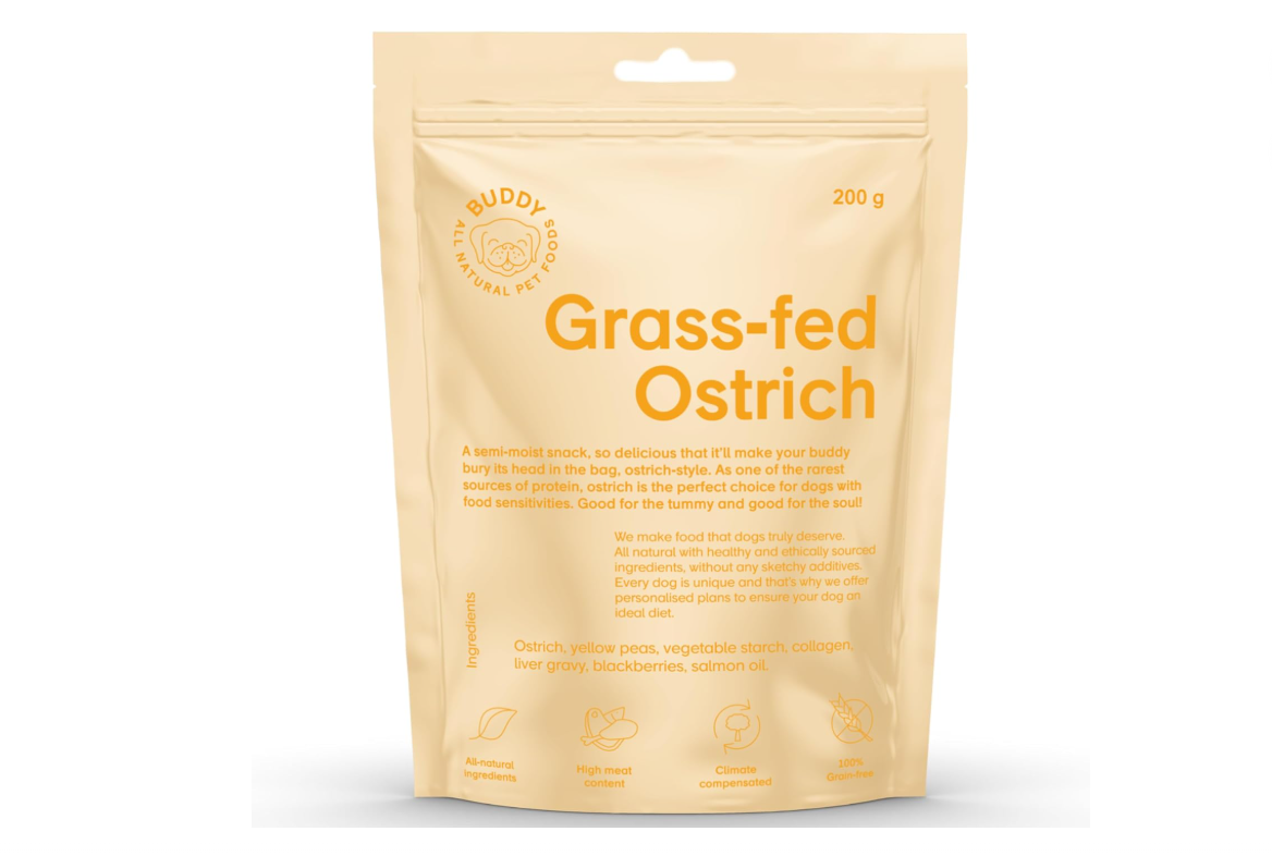 Buddy Grass Fed Ostrich and Blackberries Snacks Healthy Dog Treats 200g For Small, Medium and Large dogs