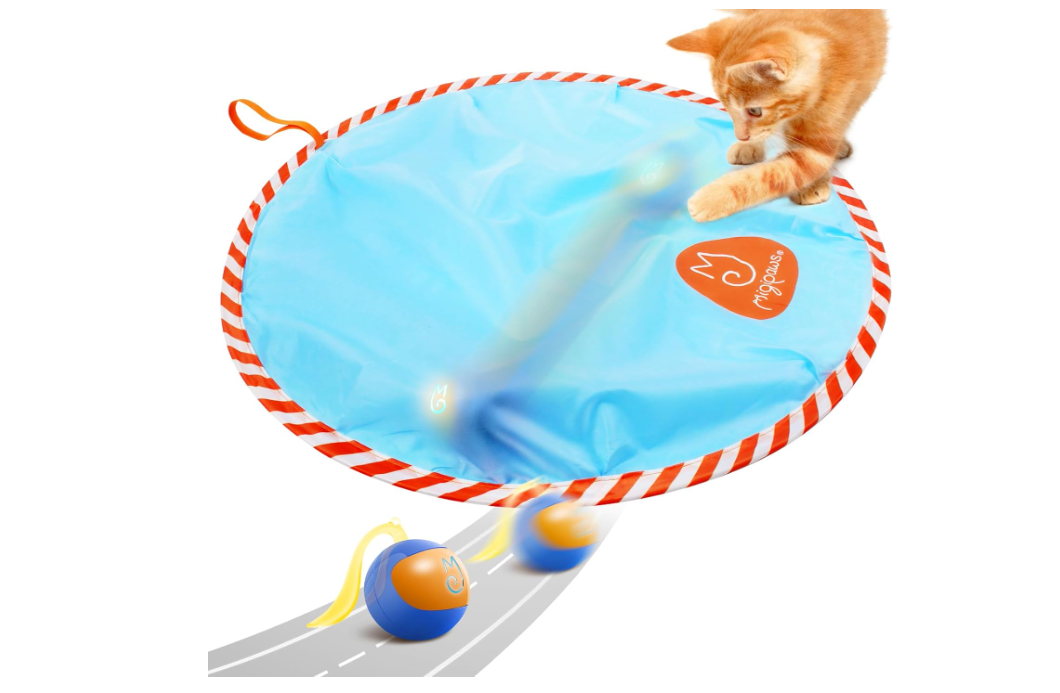 Migipaws Interactive Cat Ball Toy Set, Fun Tracker, Glowing Chase Ball with MystiChaser Pouch, Fluffy Tail, A Small Mice(Blue)