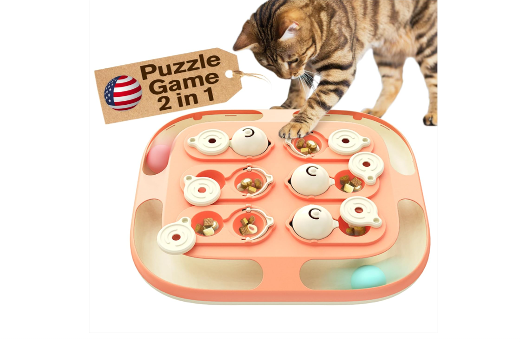 KADTC Cat Puzzle Inactive Games Level 2 in 1 Intelligence Mind Game Track Balls Kitten Food Puzzles Toy For Indoor Cats Sensory Activity Enrichment Toys Treat Feeder Entertainment Mental Stimulation