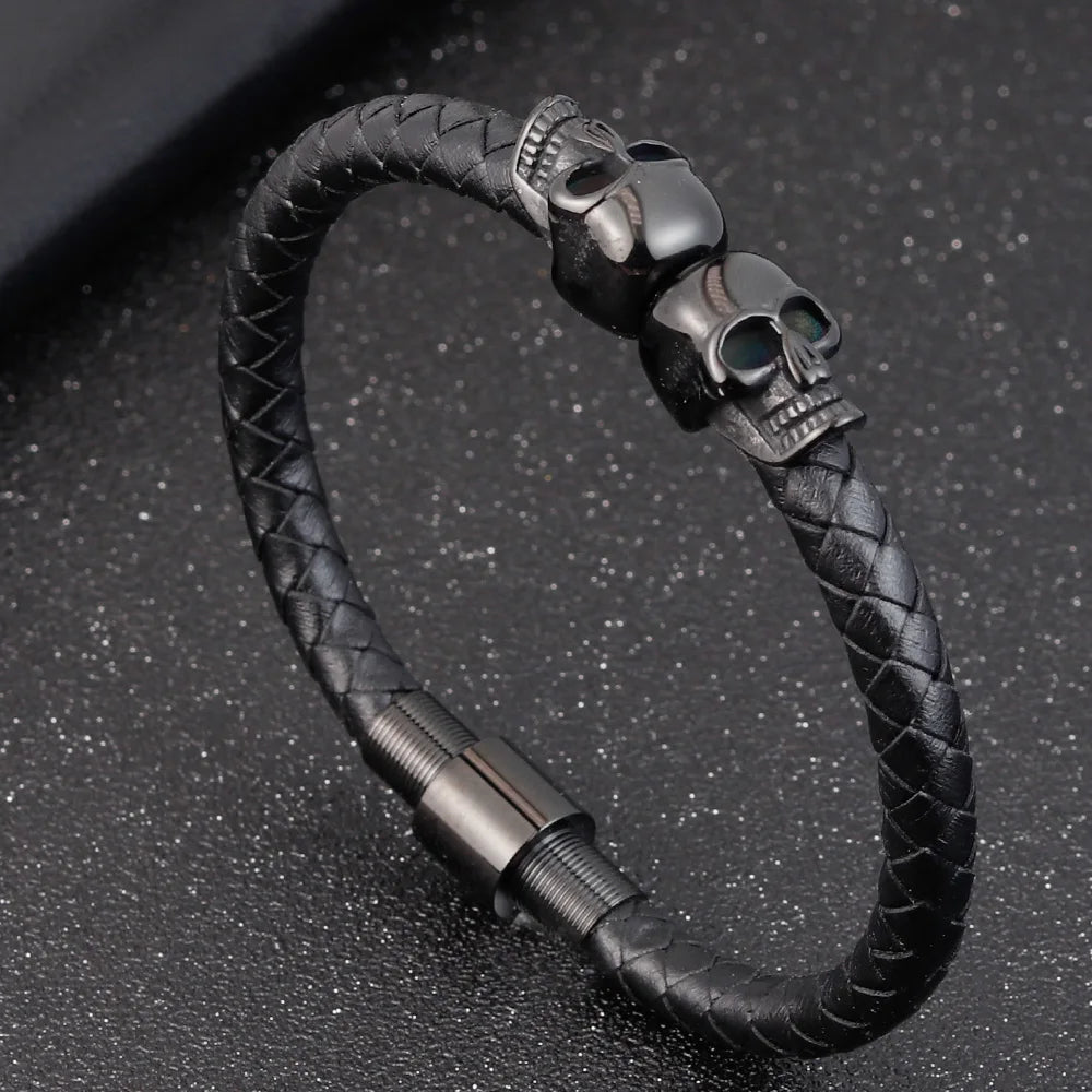Men’s Black Leather Skull Bracelet
