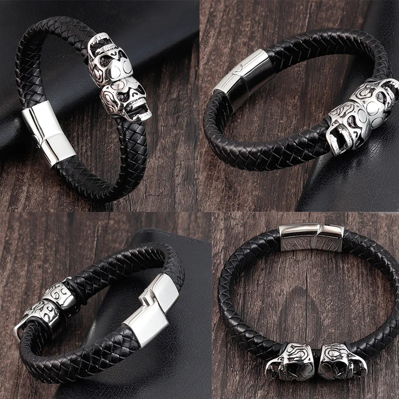 Men’s Black Leather Skull Bracelet