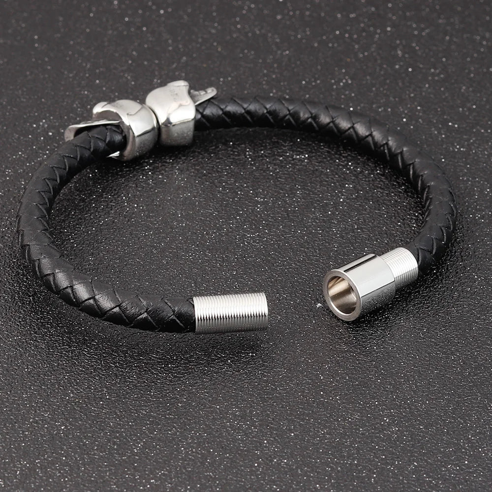 Men’s Black Leather Skull Bracelet