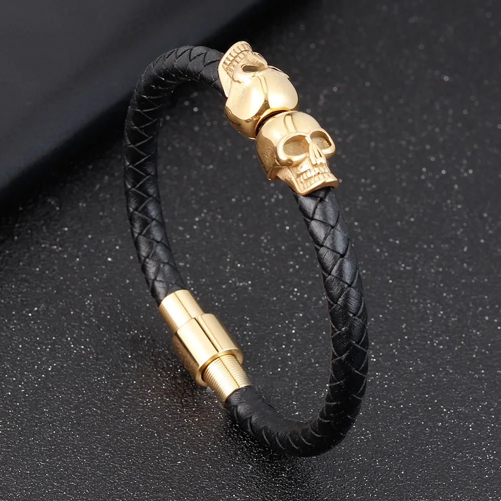 Men’s Black Leather Skull Bracelet