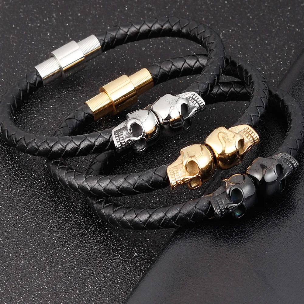 Men’s Black Leather Skull Bracelet