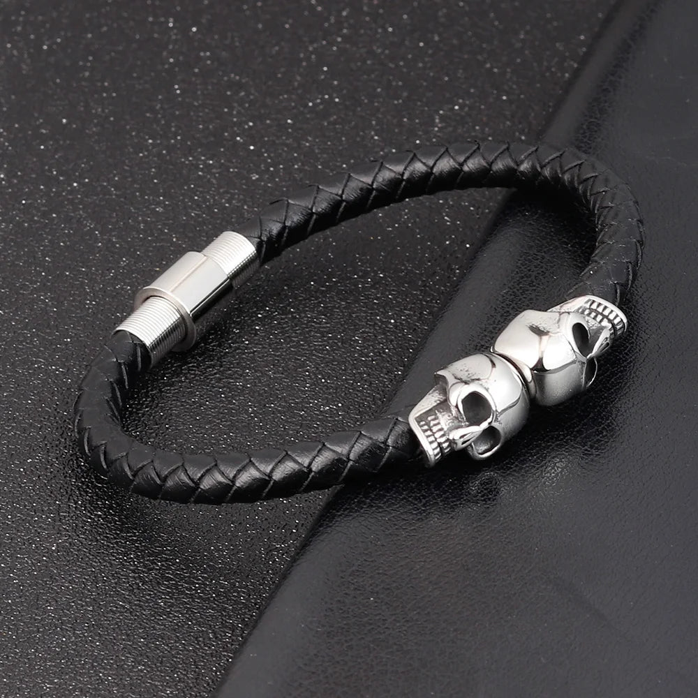 Men’s Black Leather Skull Bracelet