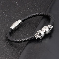 Men’s Black Leather Skull Bracelet