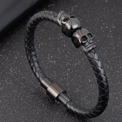 Men’s Black Leather Skull Bracelet