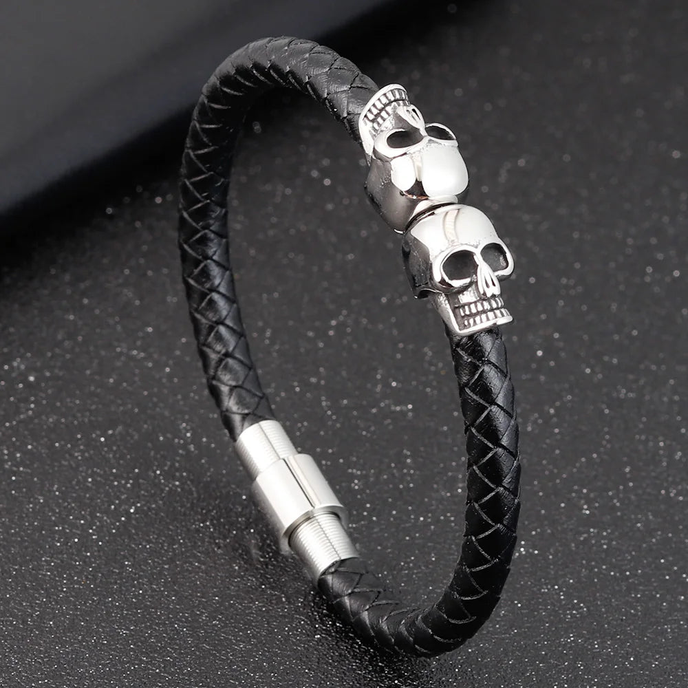 Men’s Black Leather Skull Bracelet