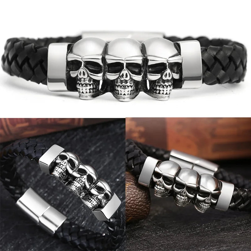 Men’s Black Leather Skull Bracelet