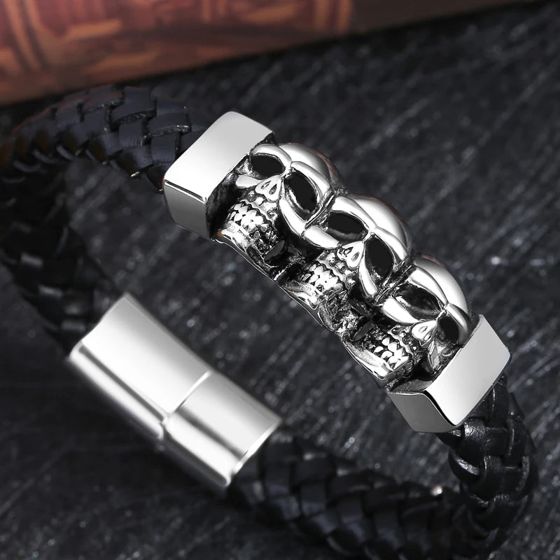 Men’s Black Leather Skull Bracelet