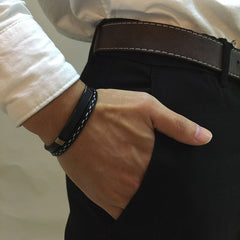 Unisex Leather Stainless Steel Bangle