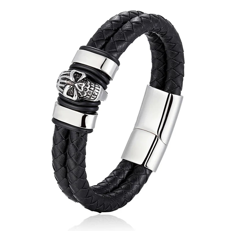 Men’s Black Leather Skull Bracelet