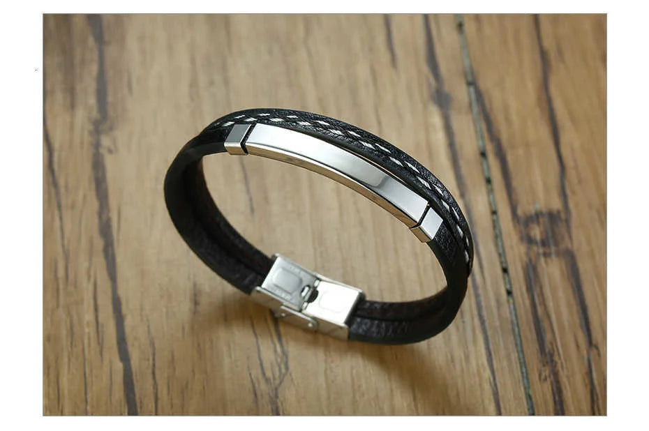 Unisex Leather Stainless Steel Bangle