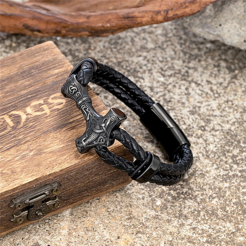 Leather Anchor Stainless Steel Wristband