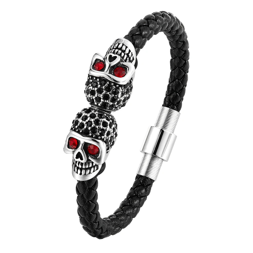 Men’s Black Leather Skull Bracelet