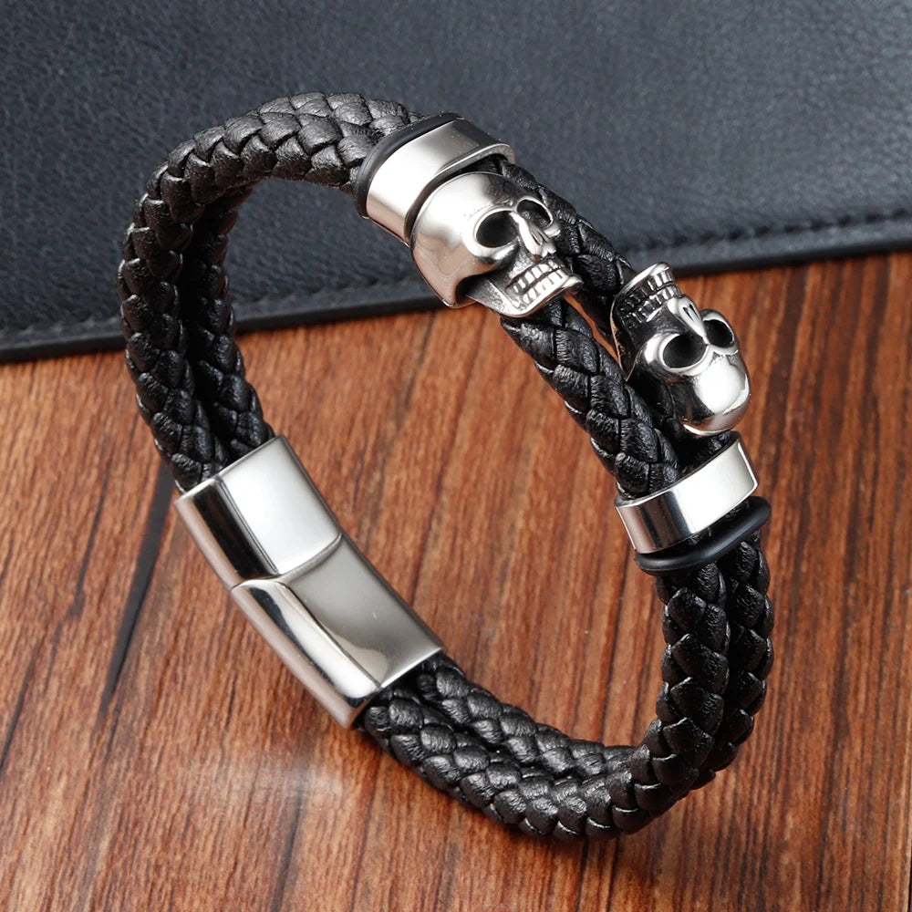 Men’s Black Leather Skull Bracelet