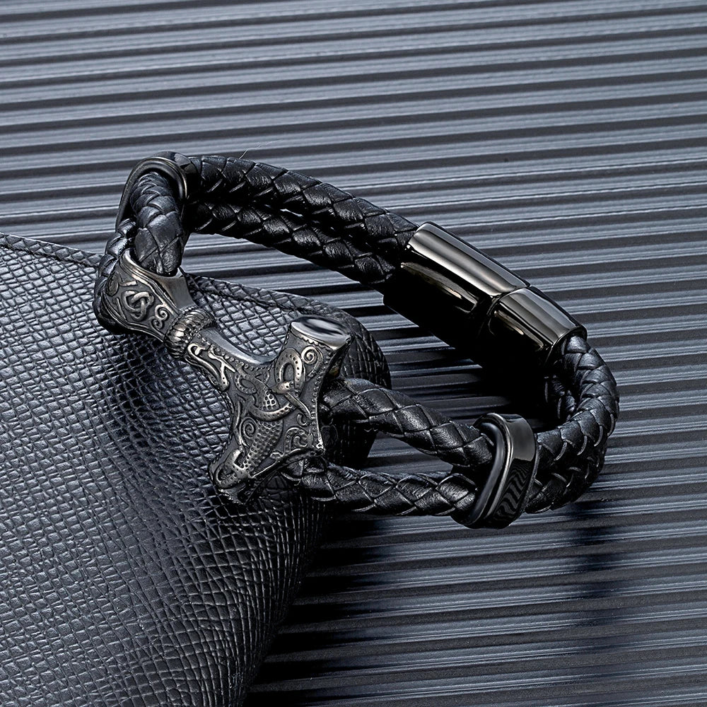 Leather Anchor Stainless Steel Wristband