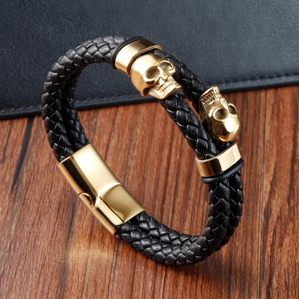 Men’s Black Leather Skull Bracelet