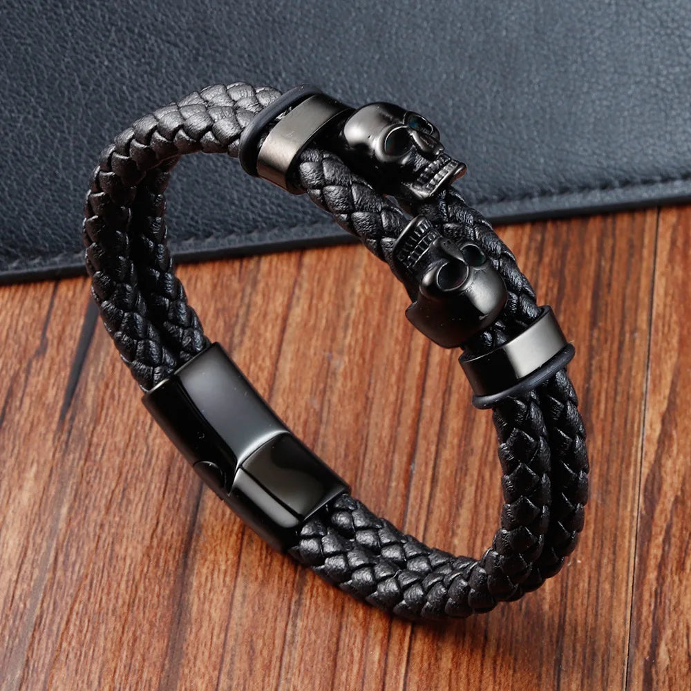 Men’s Black Leather Skull Bracelet