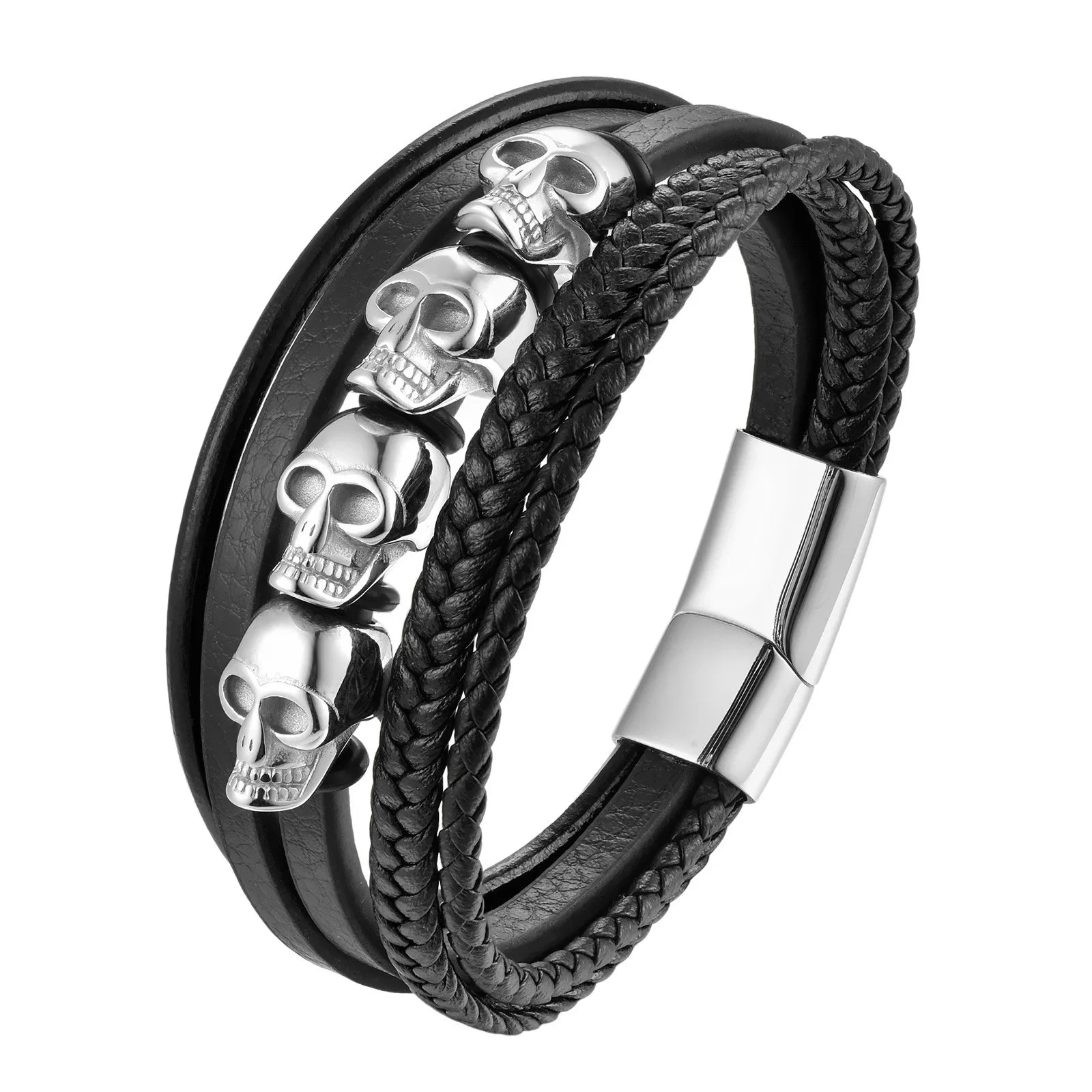 Men’s Black Leather Skull Bracelet