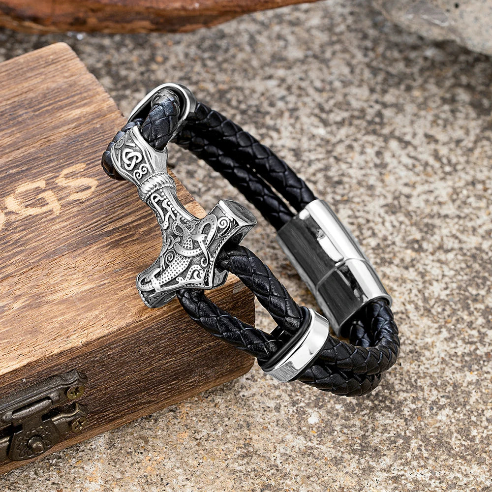 Leather Anchor Stainless Steel Wristband