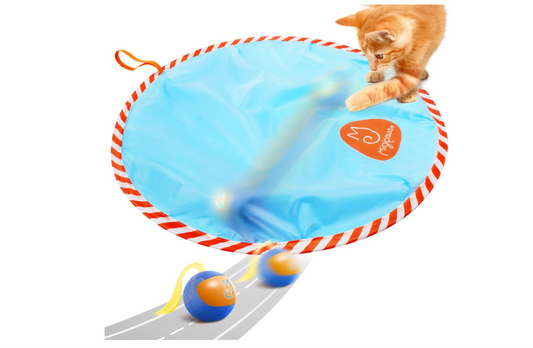 Migipaws Interactive Cat Ball Toy Set, Fun Tracker, Glowing Chase Ball with MystiChaser Pouch, Fluffy Tail, A Small Mice(Blue)