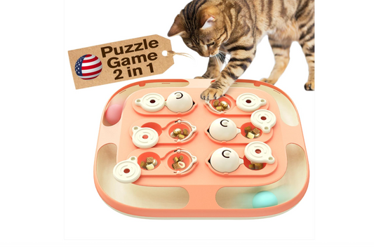 KADTC Cat Puzzle Inactive Games Level 2 in 1 Intelligence Mind Game Track Balls Kitten Food Puzzles Toy For Indoor Cats Sensory Activity Enrichment Toys Treat Feeder Entertainment Mental Stimulation