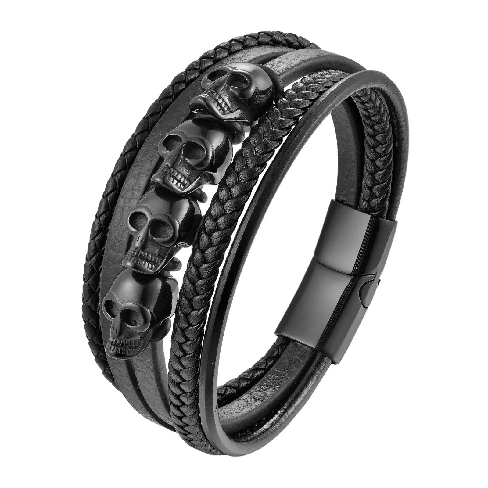 Men’s Black Leather Skull Bracelet