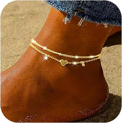 925 Silver Heart Layered Anklet